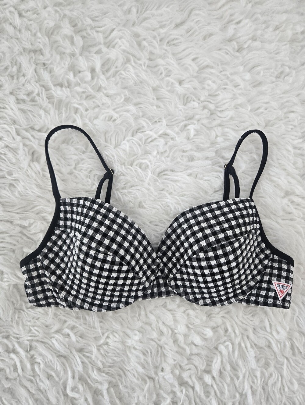 Guess Black & White Gingham Underwire Bikini Top. Size Medium.